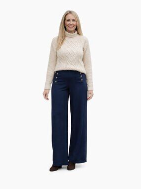 NWT H Halston Navy Wide-Leg Pants | Gold Button Detail | Size M